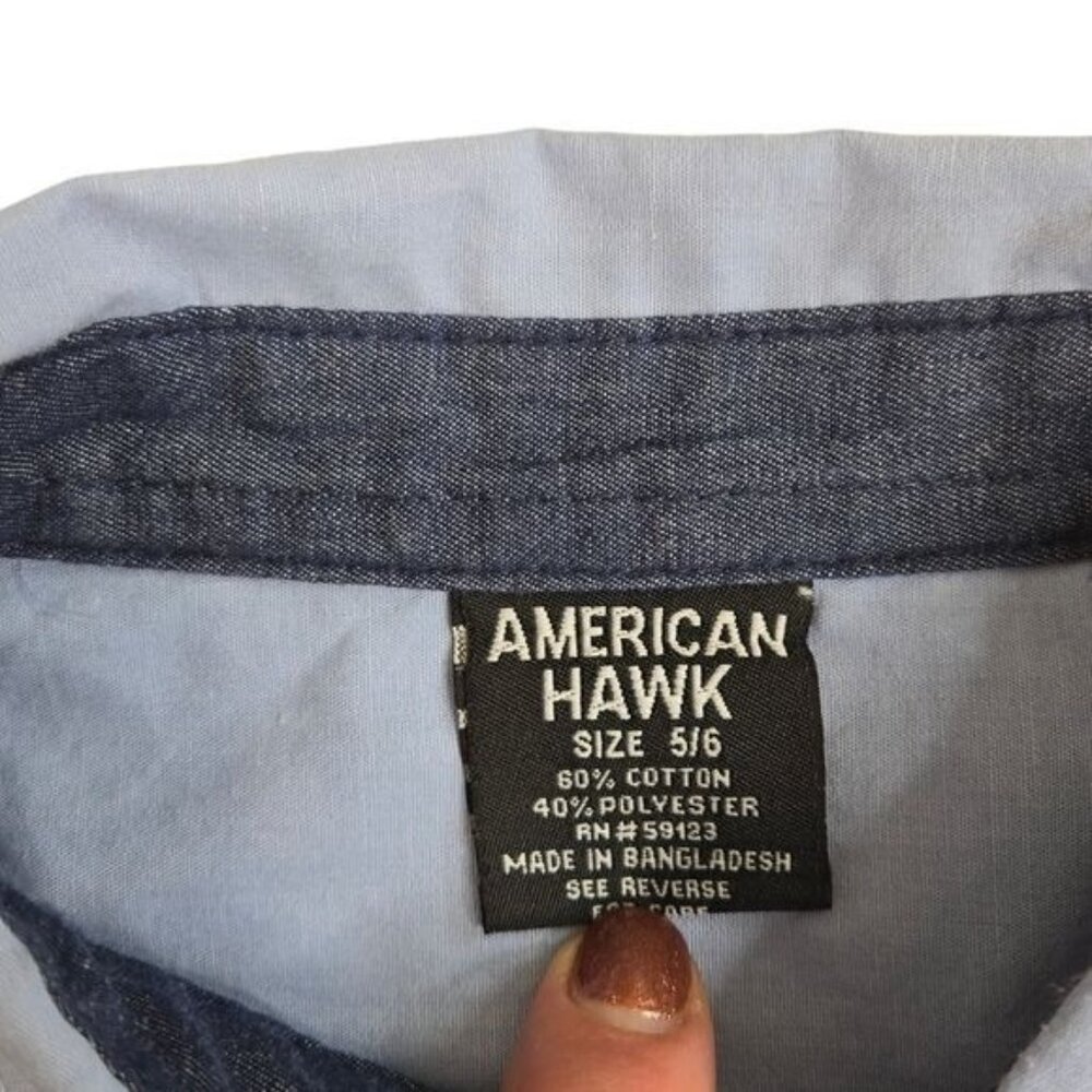 American Hawk light blue button down shirt size 5/6 - Picture 5 of 6